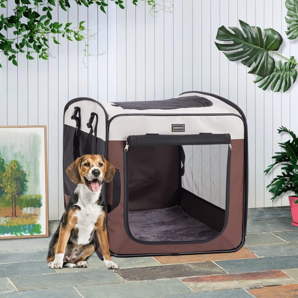 DONORO Dog Kennels and Crates for Medium Dogs, Portable Pop Up Indoor Pet Cage with Sturdy Wire Frame, Collapsible Travel Crate Soft Sided Cat Bag Escape Proof (28 Inch)