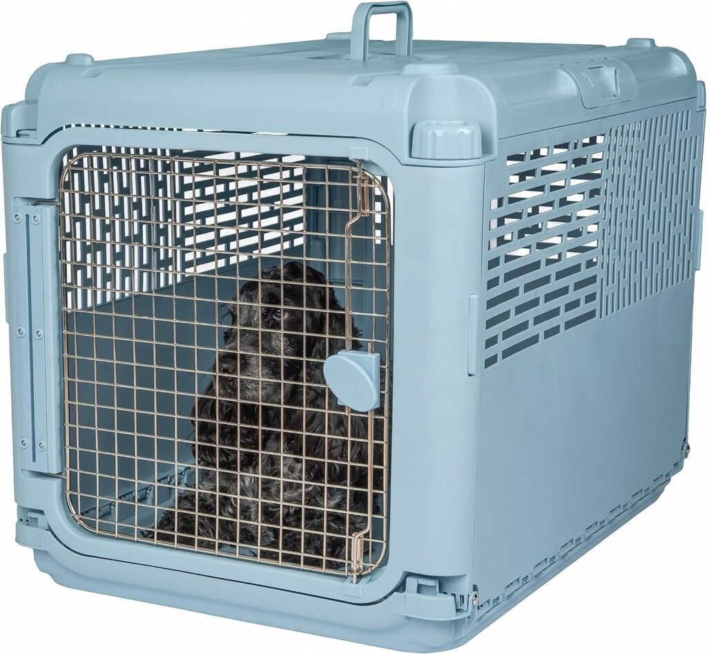 SPORT PET Plastic Kennels Rolling Plastic Wire Door Travel Dog Crate, Collabsible Kennel, 22.1 L x 23.3 W x 30.6 H