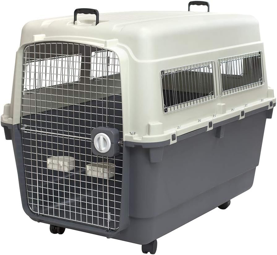 SPORT PET Plastic Kennels Rolling Plastic Wire Door Travel Dog Crate, Collabsible Kennel, 22.1 L x 23.3 W x 30.6 H