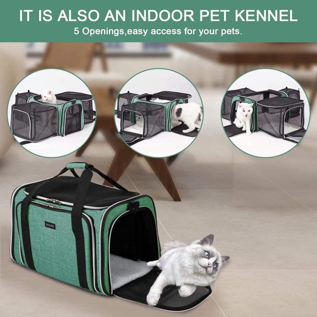 BAGLHER Cat Carrier Bag,Airline Approved Pet Carrier Soft Side Pet Travel 5 Sides Open Doors 3 Sides Expandable Foldable Dog Carrier with Fleece Pad